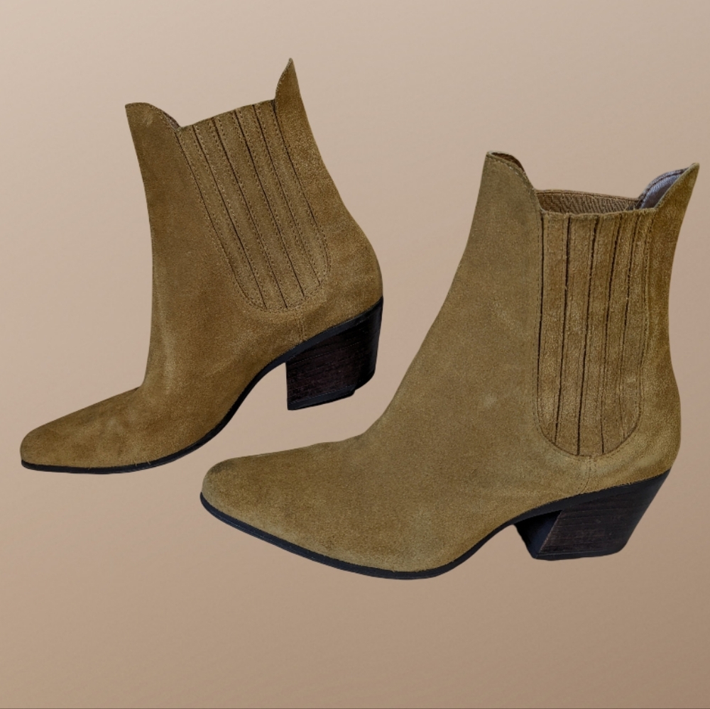 Zara Suede Leather Cowboy Ankle Booties Tan/Brown Western Size 8 - Picture 5 of 10